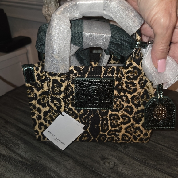Kurt Geiger Handbags - Kurt Geiger Leopard Print Handbag - Black and Gold Metalic Green. price Firm